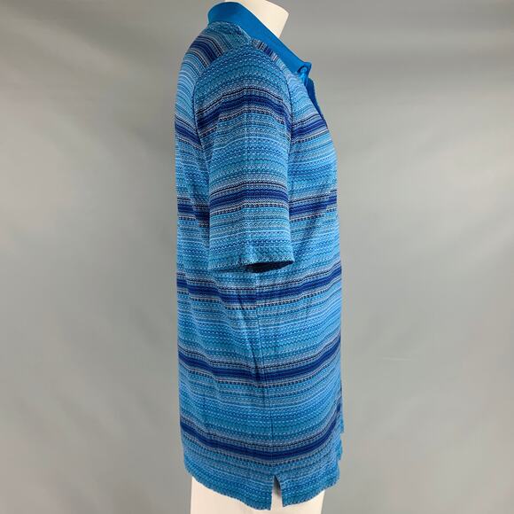 BUGATCHI UOMO Size L Blue Purple Pattern Cotton Buttoned Polo - Picture 3 of 8